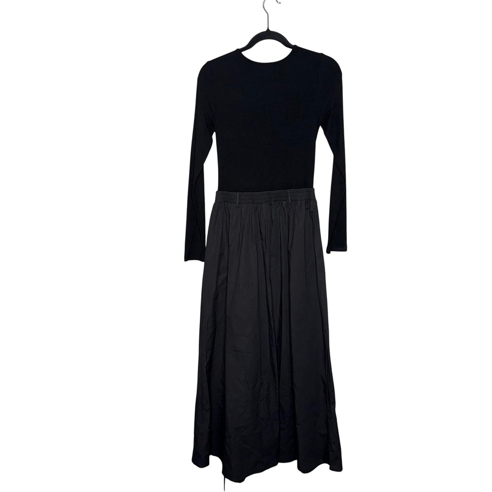 Commense Maxi Dress Women Size M Black NEW Wrap V-Neck Long Sleeve Full Skirt - Picture 3 of 6